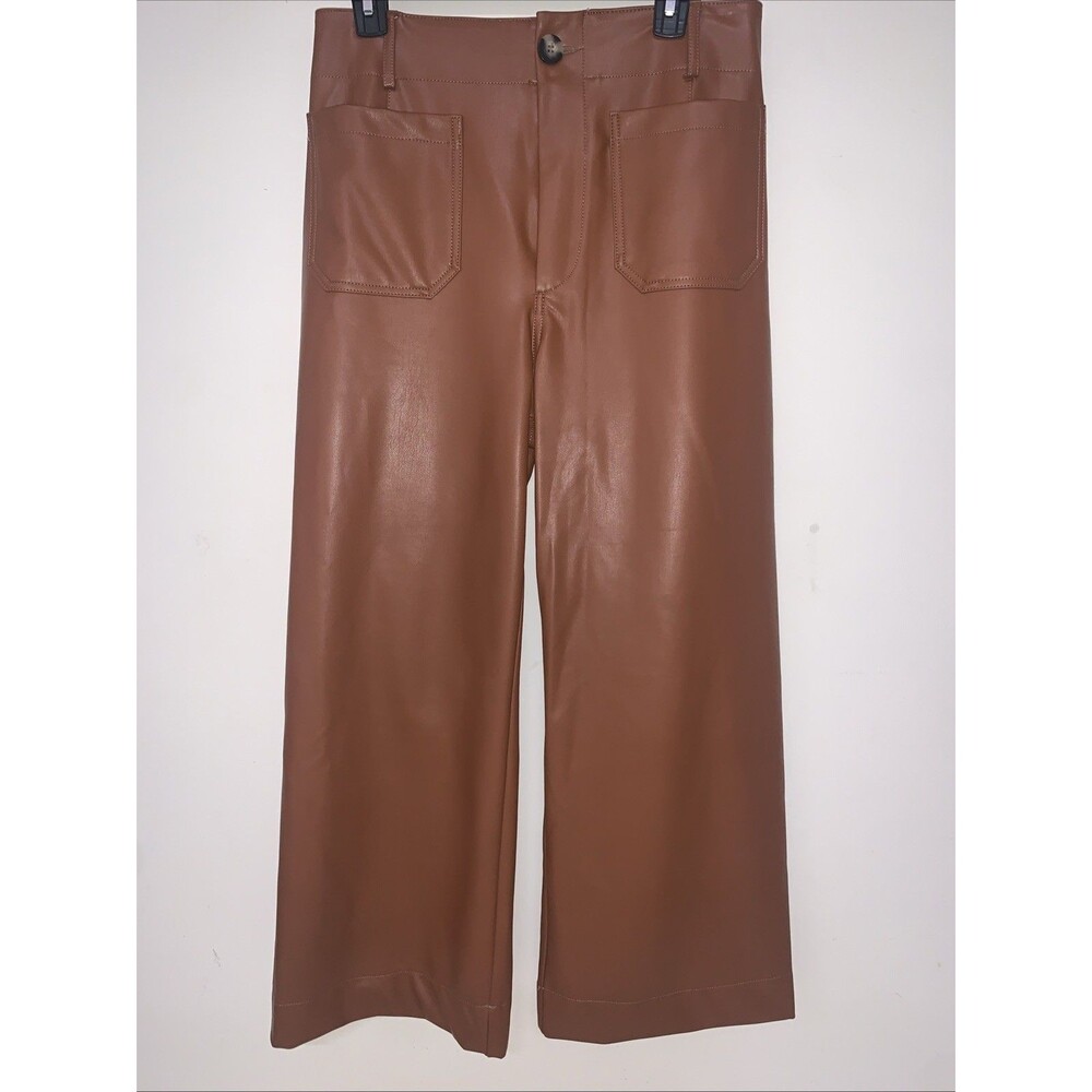 Maeve By Anthropologie The Colette Faux Leather Crop Wide Leg Pant 30 Boho Brown